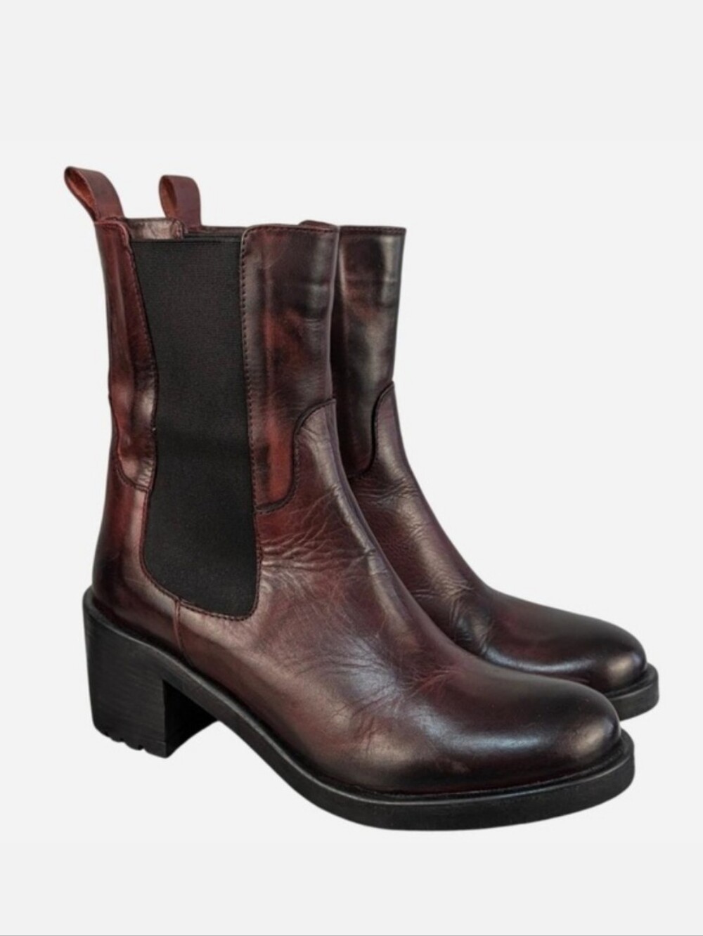Emanuele Crasto Leather Chelsea Boots Square Toe Lug Sole Oxblood Italy 8.5